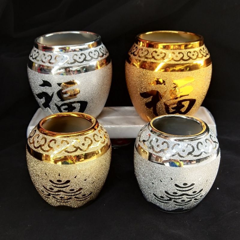 พร้อมส่ง โอ่งเงินโอ่งทอง โอ่งน้ำตั้งศาล งานเซรามิกพ่นทราย 金罐银罐