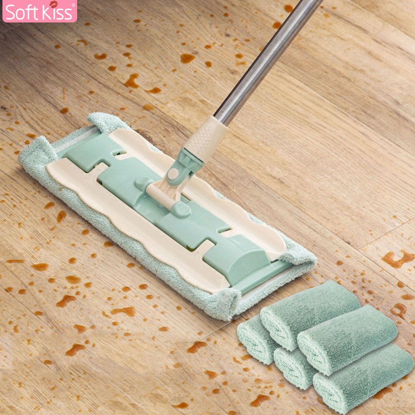 Softkiss ไม้ถูพื้นรีดน้ำ ไม้ถูพื้น หัวแบน ไม้ม็อบ+ผ้าม็อบไมโครไฟเบอร์