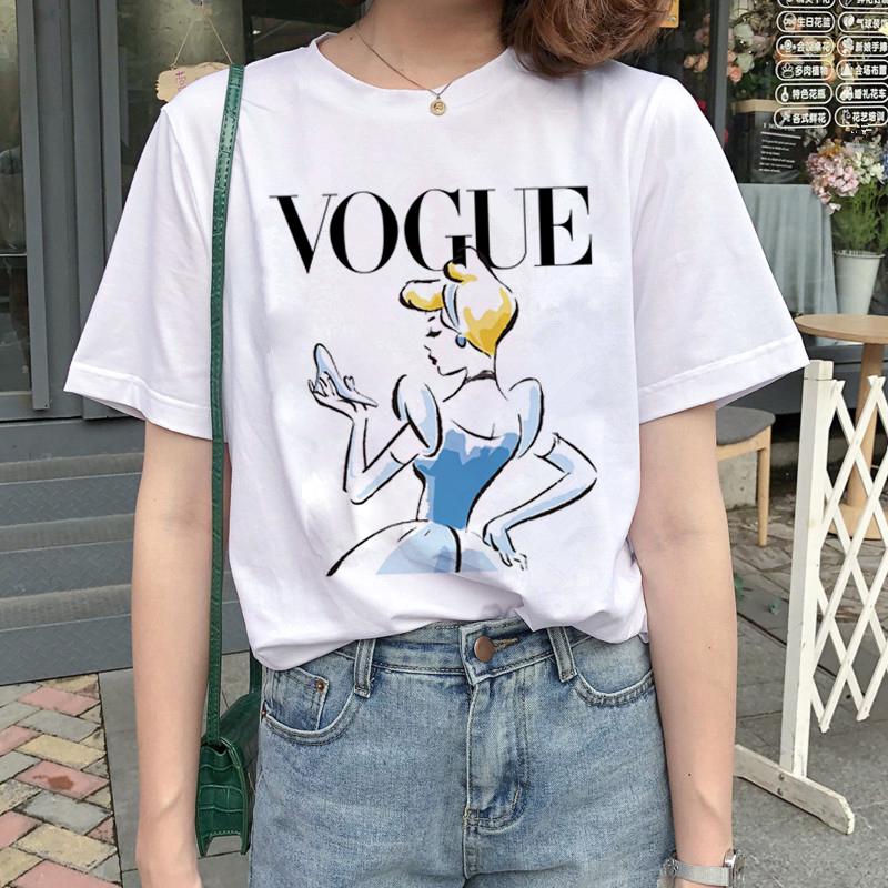 Vogue เสื้อยืดลําลองแฟชั่นสําหรับสตรีแขนสั้นพิมพ์ลาย Oversizeเสื้อยืด