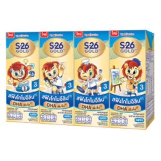 S26 Gold Progress 3 DHA Plain UHT Milk 180ml. Pack 4 เอส26 โกลด์โปรเกรส 3 ดีเอชเอ นมยูเอชที รสจืด 180มล.