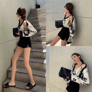 •••NEW••• LOVEBIRD TOP เสื้อผ้าsilkพิมพ์ลาย ดีเทลเก๋มากก คอถ่วงเล็กๆ ตัวเสื้อเป็นซิปซ้อนด้านข้าง งานป้ายkorea🇰🇷