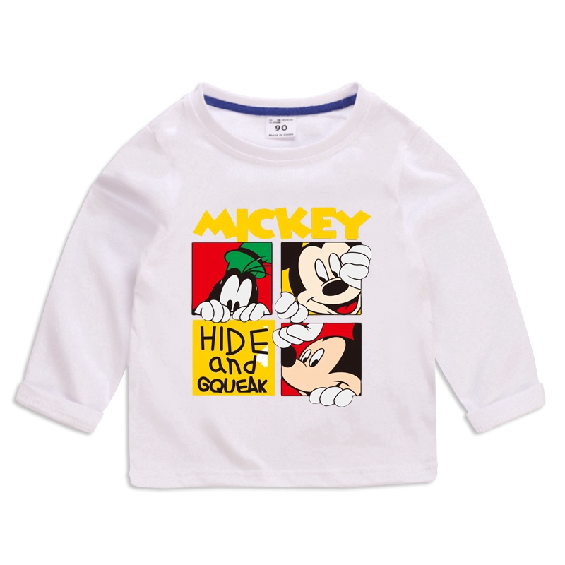 6 สีเสื้อผ้าเด็กแขนยาวผ้าฝ้ายคอกลมด้านบนมิกกี้การ์ตูนเสื้อยืด ราคา ถูกที่สุด ดีลบีเคเค แกลเลอรีภาพที่ 2