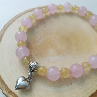 สร้อยข้อมือโรสควอตซ์&amp;ไหมทอง Golden Rutilated Quartz with Rose Quartz Free size wristlet