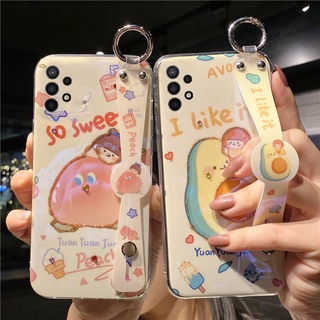 เคสโทรศัพท์ In Stock Handphone Case for Samsung Galaxy A73 A53 A33 A13 A23 LTE M33 M23 5G 4G 2022 New Cute Cartoon Peach Girl Blu-ray Rhinestone with Wristband Stand Silicagel Soft Casing เคส