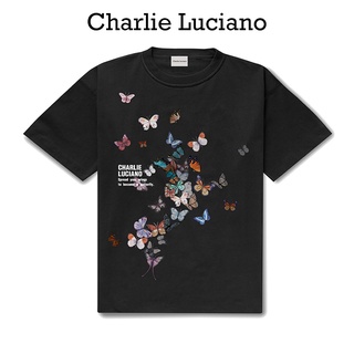 Charlie Luciano เสื้อยืดลําลอง แขนสั้น พิมพ์ลายผีเสื้อ แฟชั่นฤดูร้อน สําหรับผู้ชาย ผู้หญิง คู่รัก