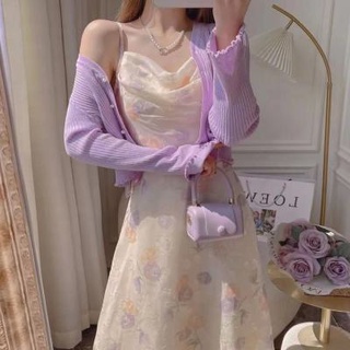 🔥Hot Sale / ทูพีซ 2022 คาร์ดิแกนกันแดด ลดวัย คาร์ดิแกน Gentle Wind niche age-reducing floral suspender dress