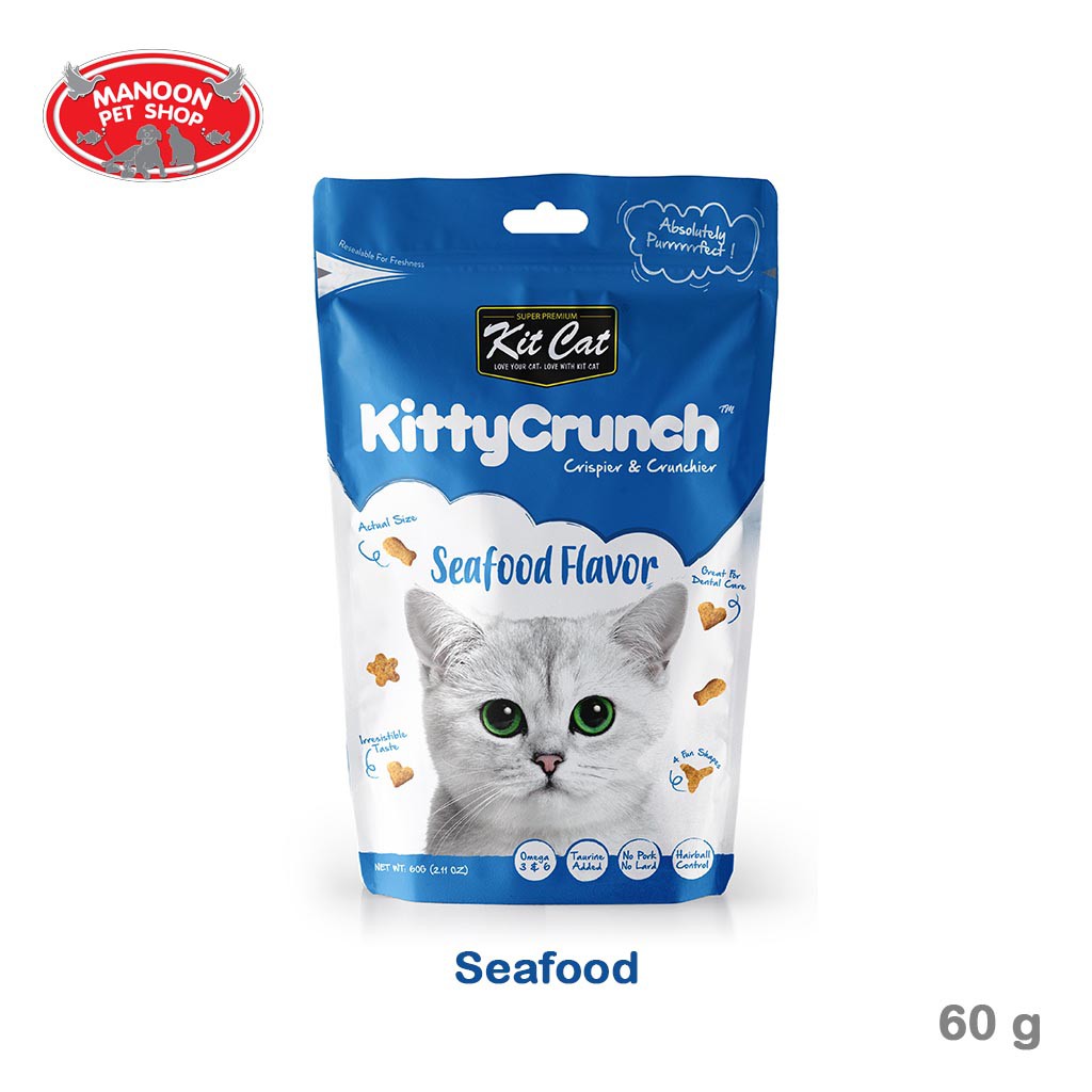 สินค้ารวมส่งฟรี⚡ [MANOON] Kitty Crunch Cat Treats Seafood Flavor 60g ขนมแมวรสซีฟู้ด ❤️ ?COD.เก็บเงินปลายทาง