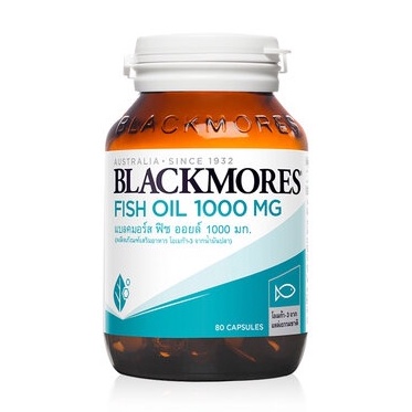 Blackmores Fish Oil 1000 mg แบลคมอร์ส ฟิช ออยล์ น้ำมันปลา ชนิดแคปซูล บำรุงสมอง ขนาด 80 แคปซูล 07035