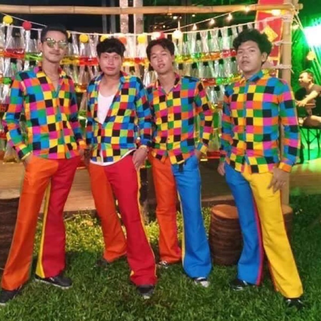 เซตเชิ้ตสกอตแขนยาวกางเกงสีสลับ ชุดย้อนยุคชาย ชุดย้อนยุค(เสื้อ+กางเกง)