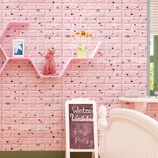 🌟DIY🌟 77 X 70CM วอลเปเปอร์ติดผนัง มีกาวในตัวติดผนัง 3D wallpaper ลายดาว ลายการ์ตูน wallpaper