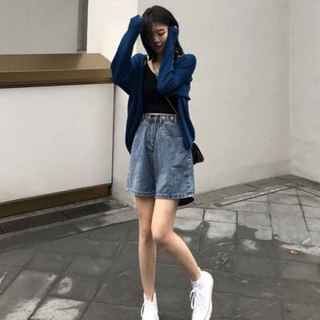 Women Korean Fashion High Waist Short Jeans Loose Silm Denim Shorts Casual Wide Leg Shorts