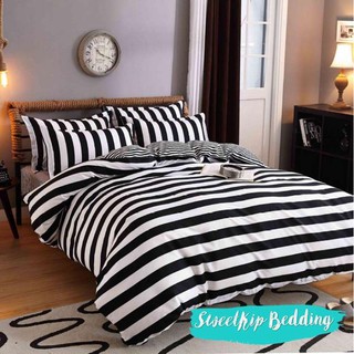 Sweet Kip Bedding ผ้าปูที่นอนขนาด 3.5ฟุต, 5ฟุต, 6ฟุต พร้อมผ้านวมขนาด 180 x 220 เซ็นติเมตร รวม 6 ชิ้น ลายขวางขาวดำ1