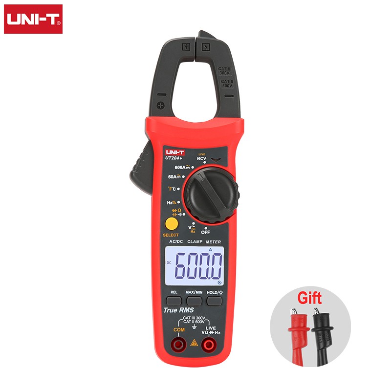 UNI-T UT204 + แคลมป์มิเตอร์ NCV, 400-600A พร้อมการทดสอบอุณหภูมิอัตโนมัติ UT204 พร้อมมัลติมิเตอร์ความ
