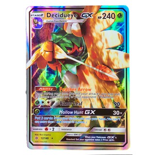 Decidueye GX Card 12/149 จูไนเปอร์ Pokemon Card Gold Flash Light (Glossy) ภาษาอังกฤษ Free 1 EX Card