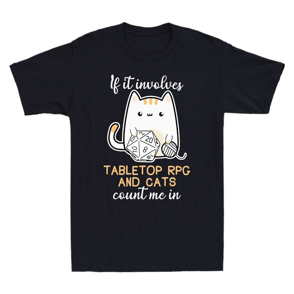 Mens Casual O-คอแขนสั้นเสื้อยืดDragons Cat If It InvolvesตารางRpgและแมวนับMe In Cotton Softใหม่