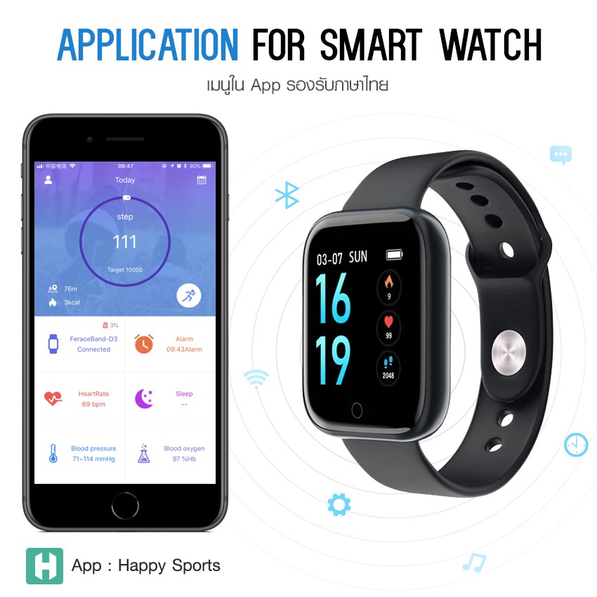 [ โค้ด WGNOVS ] Smart Watch T80 นาฬิกาข้อมือ ฟรี 2 สาย ใช้ง่ายทั้ง