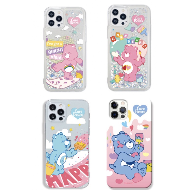 Carebears Paint edition phone case - glitter / clear jelly / slim hard compatible for iPhone 13 12 pro max S22 S21 ultra plus