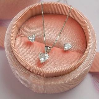 ต่างหูเงินแท้ Heart diamond set ชุบทองคำขาว18k ผลิตเหมือนเพชรแท้