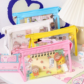 Cartoon Transparent Pencil Case Large Capacity Simple Cosmetic Bag Stationery