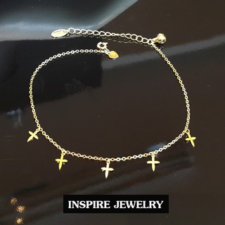 INSPIRE JEWELRY สร้อยข้อเท้า ห้อยตุ้งติ้งรูปกางเขน  Pink gold plated งานจิวเวลลี่ ราคาเบาๆ ปรับยาวได้23-26cm