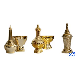 SANGKAPANTHELIONตราสิงโต กรวดน้ำสีทอง+กรวดน้ำไทยธรรมสีทอง+โกศทองx3(Gold)
