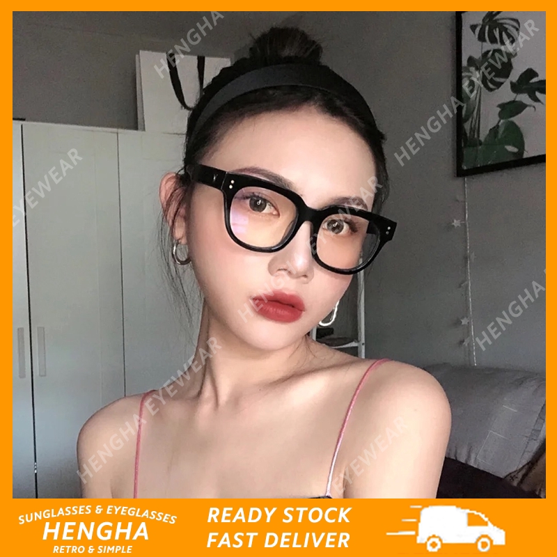 (HENGHA) รอบกรอบเล็กแว่นตาป้องกันแสงสีฟ้าป้องกันแสงสีฟ้าแฟชั่นเกาหลีแว่นตาตาแมวสําหรับผู้หญิง