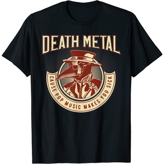 เสื้อยืดสีขาวเสื้อยืด พิมพ์ลาย Death Metal Cause Pop Music Makes You Sick Plague Mask สําหรับผู้ชายS-4XL