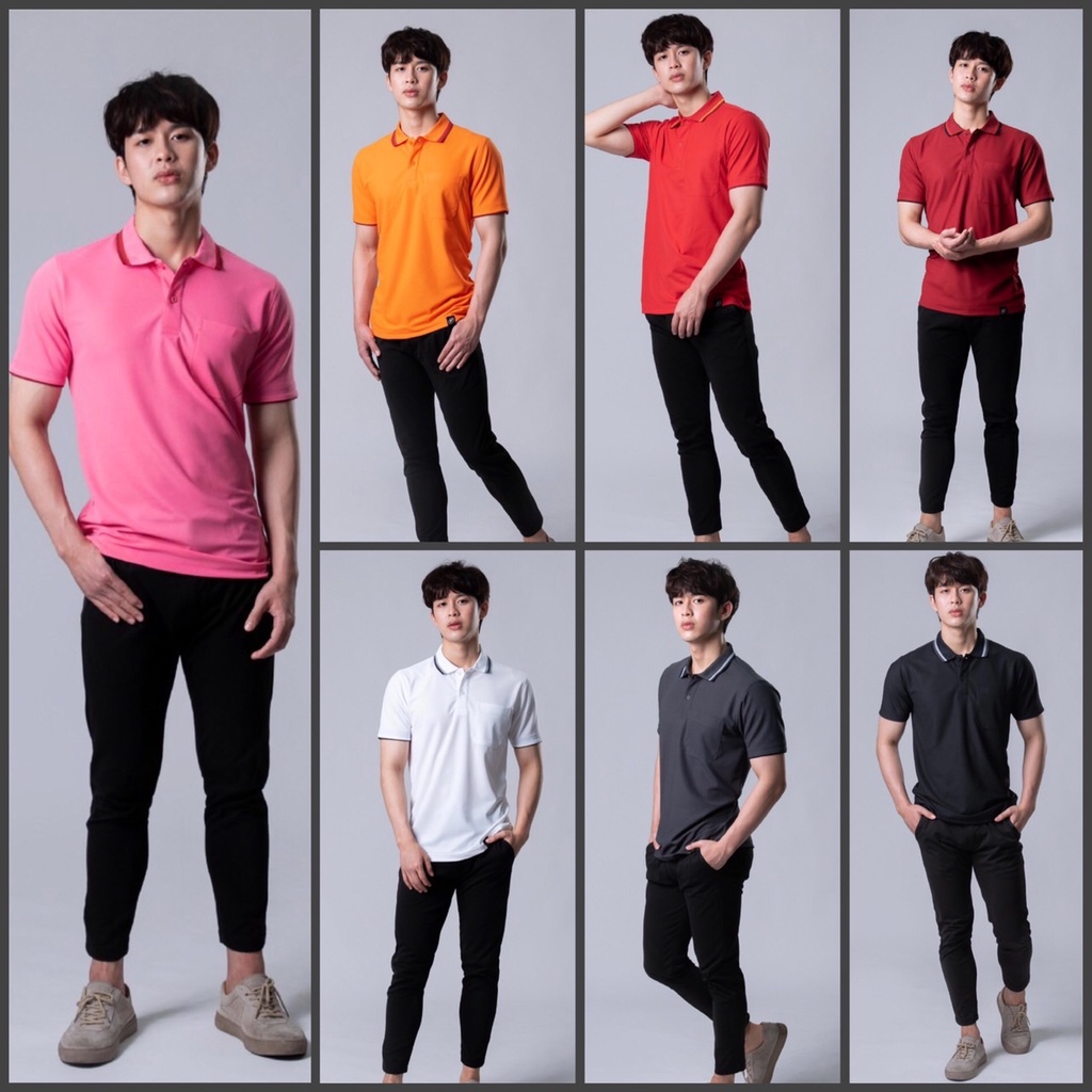 เสื้อโปโล ทำงาน ออฟฟิศ คอปก มีกระดุม ผู้ชาย สีล้วน ยี่ห้อ PEGAN รุ่น 16-21055 SET2