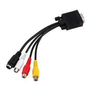 [สายวิดีโอ VGA เป็น AV] อะแดปเตอร์ VGA เป็น AV VGA SVGA to S-Video 3 RCA AV TV Adapter Converter Connector Cable for PC Laptop