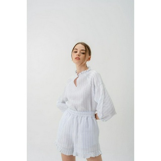 SUUBE Official Ruffle top - Blue Stripe เสื้อแขนพอง(เฉพาะเสื้อ)