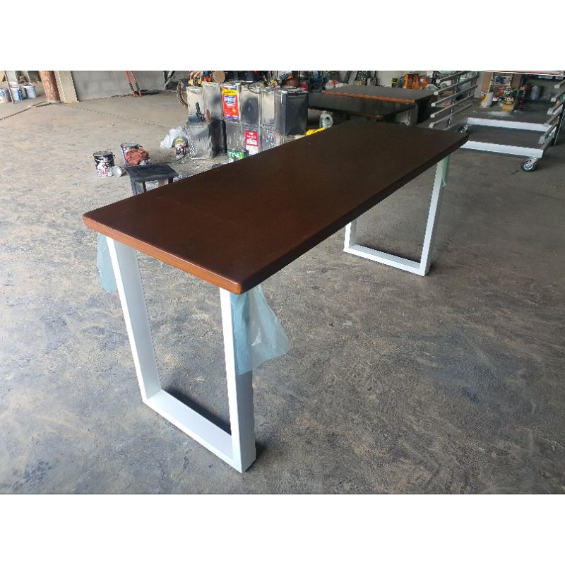 โต๊ะอาหาร โต๊ะทำงาน ไม้ยางพาราประสาน  สีวอลนัทด้าน ขาขาว ขนาดกว้าง80cmxยาว120cmxสูง75cm
