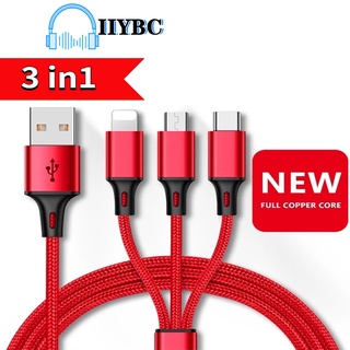 IIYBC สายชาร์จ Micro USB Type-C 3 in 1 สำหรับ สายชาร์จสำหรับโทรศัพท์ Android IOS