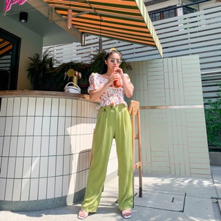 SEOULMATE #SM8803 Pants Greeny กางเกงขายาวสีเขียว Avocado