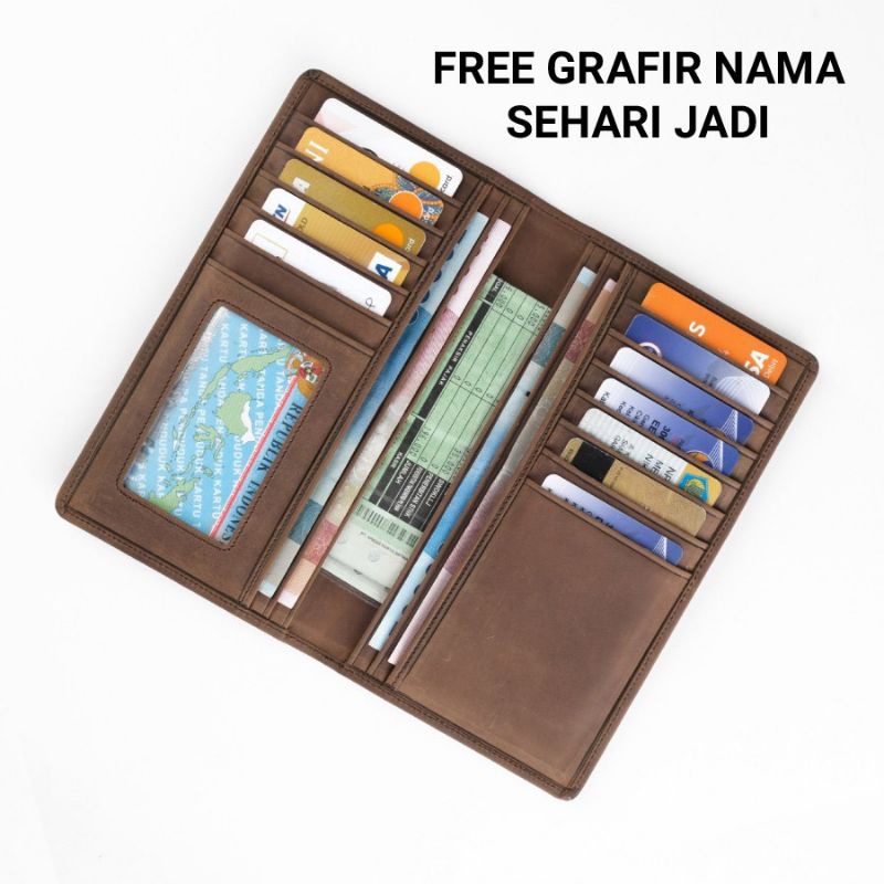 Crazy Horse Multi Slot High Premium Leather Long Wallet Bifold Women & 39;s Men & 39;s Wallet