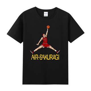 เสื้อยืดสีขาว○✖Sakuragi ดอกไม้แผนที่ slam dunk master spoof Joe gang พิมพ์เสื้อผ้าผู้ชายผ้าฝ้ายคอกลมแขนสั้นรอบการ์ตูนS-4