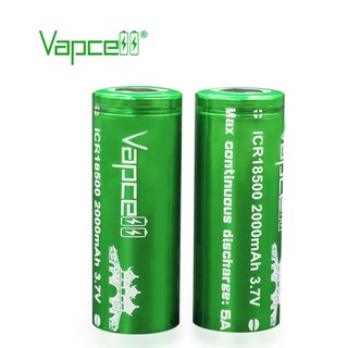 ถ่านชาร์จ Vapcell 18500 สีเขียว 2000 mah 5A 3.7v แพค 2 ก้อน ของแท้ แถมกระเป๋าใส่