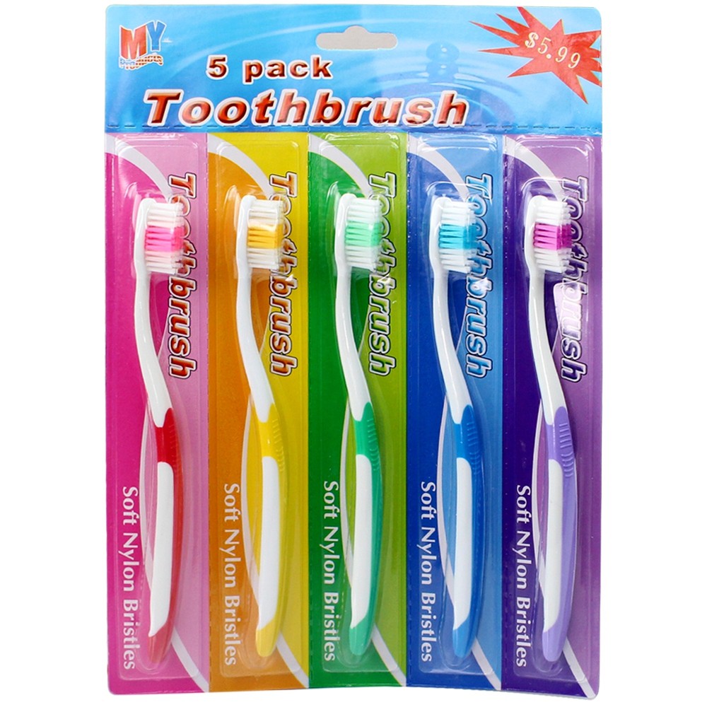 แปรงสีฟันผู้ใหญ่ คละสี (1 แพ็ค /5 ชิ้น) รุ่น Toothbrush-5pack-in-1-04a-Tissue