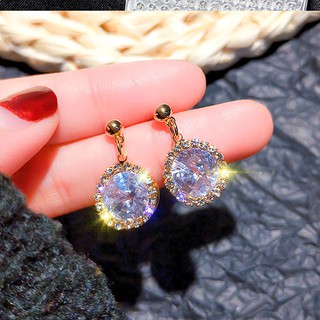 Korean Temperament Drop Shaped Glitter Zircon Simple Elegent Short Pendant Ear Stud Women Luxury Jew