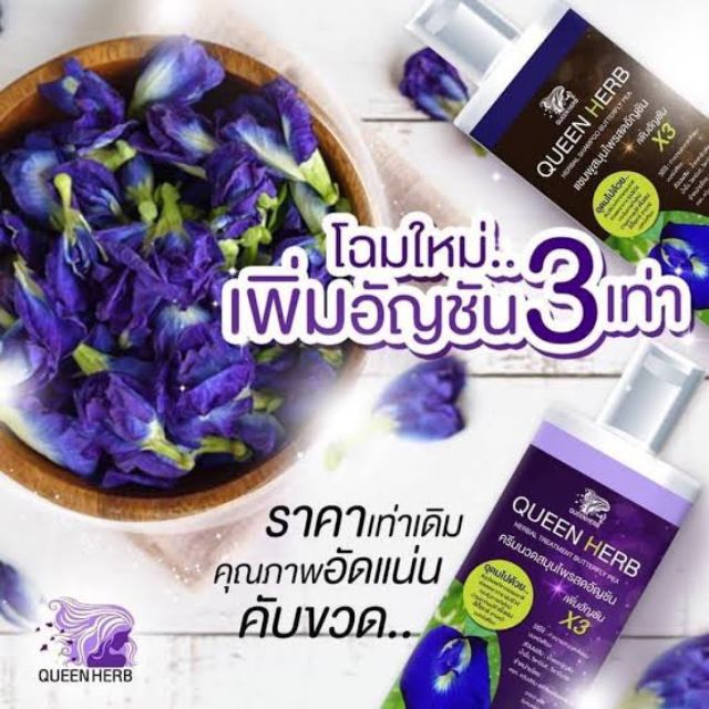 Queen Herb x3 up Shampoo & Treatment butterfiy pea ชุดผลิตภัณฑ์ดูแลผมอัญชันสด