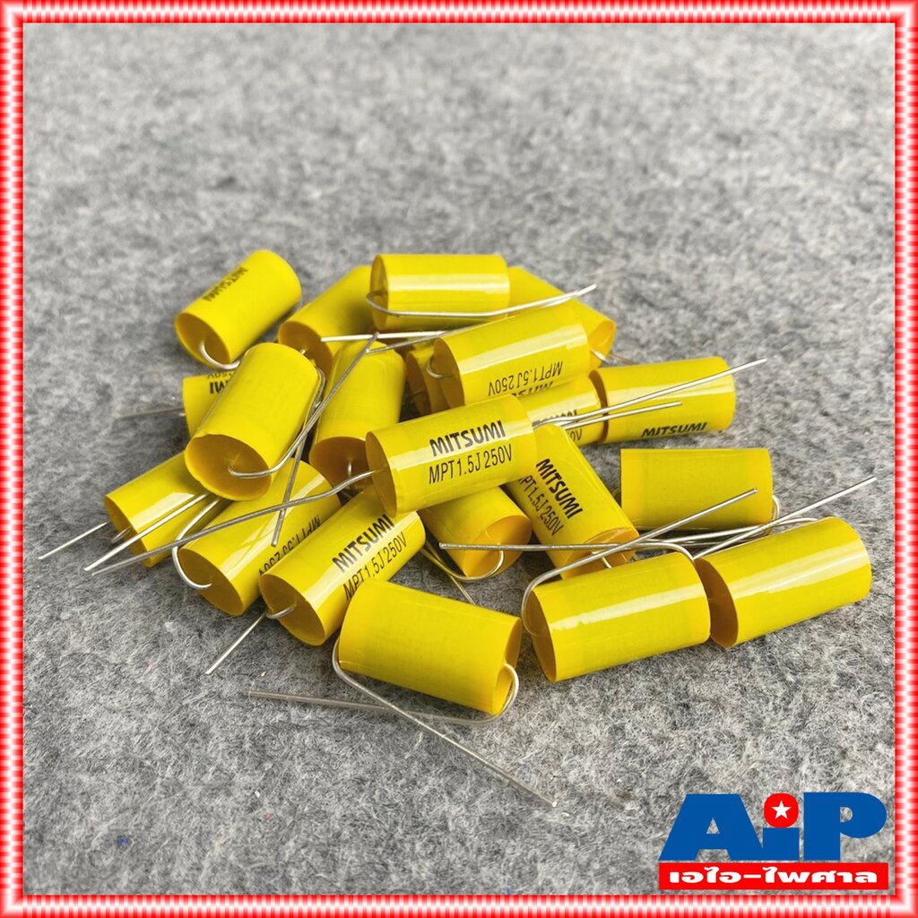 1ตัว MITSUMI 1.5UF 250V Cสีเหลือง MET คาปาซิเตอร์ C1.5/250V C1.5/250Vสีเหลือง ซีเสียงแหลม 1.5/250V ซีตัดเสียงแหลม เอไ...