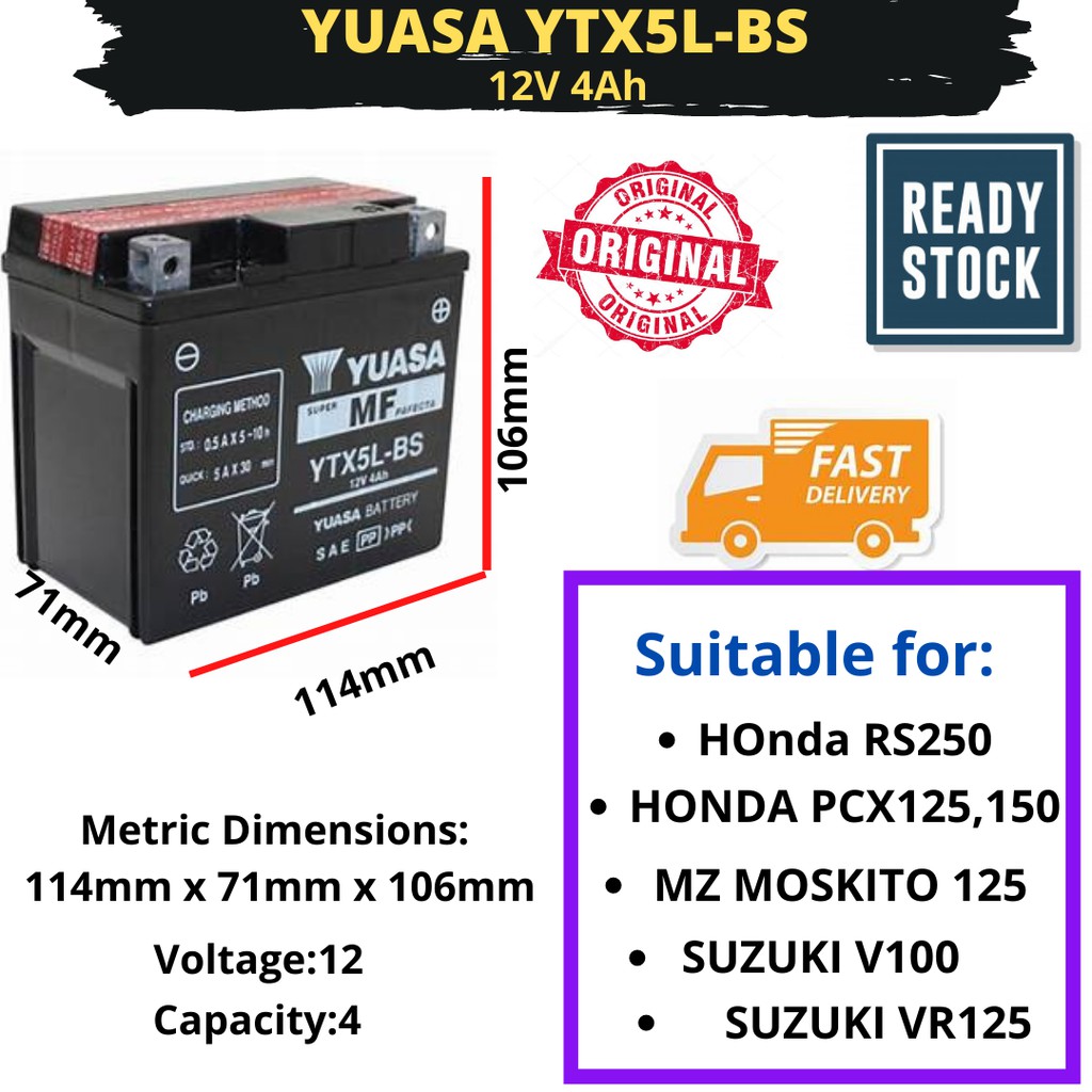 YUASA YTX5L-BS 100% ( suzuki v100/vs150/vr125/honds rs250)