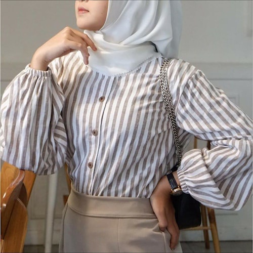 Katun PUTIH KEMEJA Blouse เสื้อเชิ้ตผู้หญิงสไตล์เกาหลี แขนยาวมุสลิมวัยรุ่นร่วมงานสํานักงานพรีเมี่ยมน