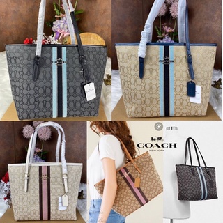 CoachZIP TOP TOTE IN SIGNATURE JACQUARD WITH STRIPE (COACH F39043)