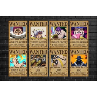 Poster One Piece WANTED โปสเตอร์วันพีซ ขนาดเล็ก ใบค่าหัวของเหล่าลูกเรือจักรพรรดิ 1ชุด/8ชิ้น ผลิตจากกระดาษ ArtCard แข็ง