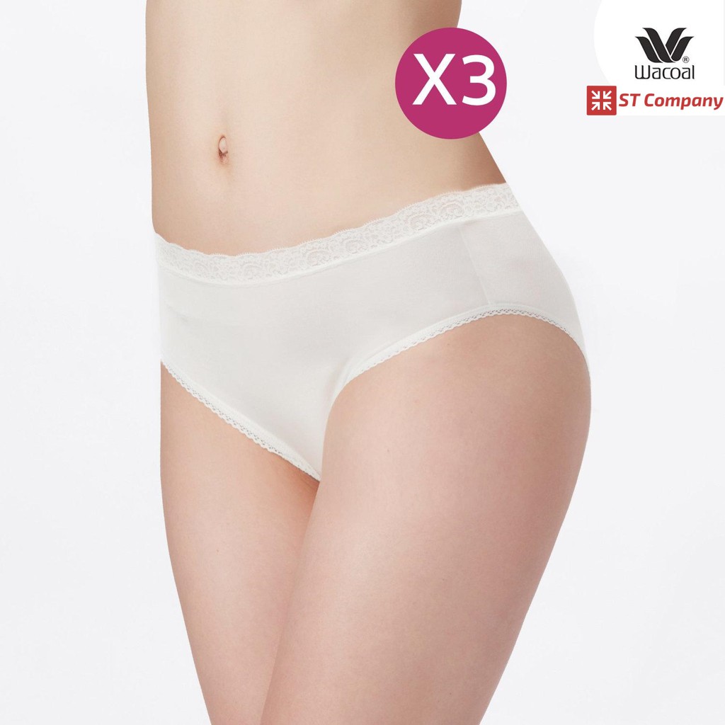 Wacoal Panty กางเกงใน ทรง Bikini ขอบลูกไม้ สีครีม (3 ตัว) กางเกงในผู้หญิง วาโก้ ครึ่งตัว ผู้หญิง WQ6