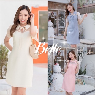 (Chayanista) พร้อมส่ง! Re-stock งานขายดี🥇 Belle dress เดรสผ้าทวีต/ทวิตชาแนลแต่งระบายมุ้ง