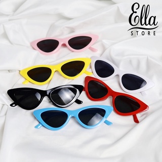 Ellastore123 แว่นตากันแดด กรอบพลาสติก ทรงแคบ กันแสงแดด สไตล์เรโทร สําหรับทุกเพศ