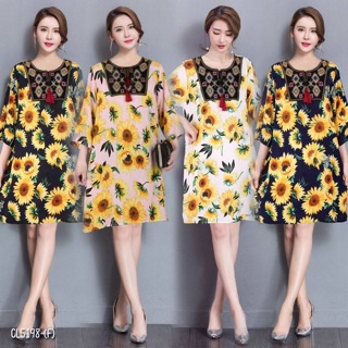 CL5198 Oversize เดรสผ้าสปันลายดอกทานตะวัน