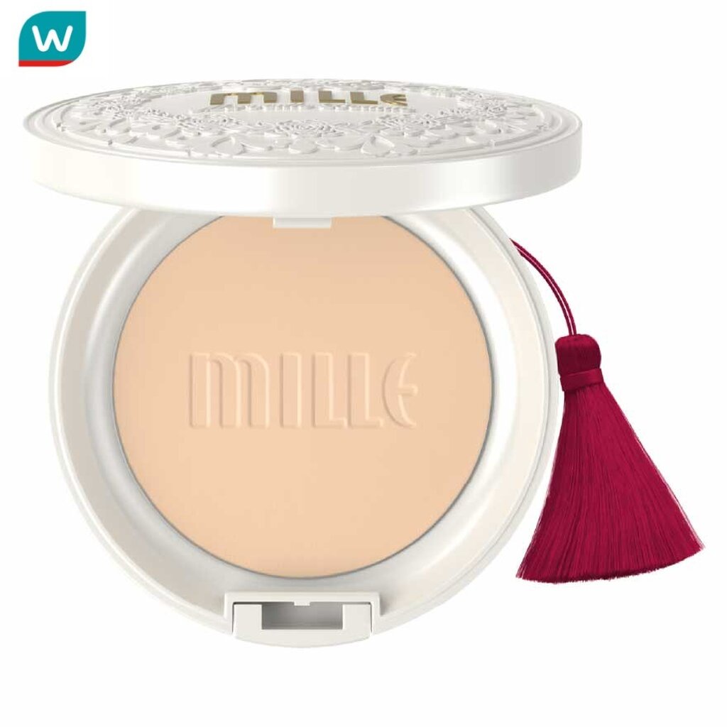 Mille มิลเล่ ซุปเปอร์ ไวท์เทนนิ่ง โกลด์ โรส พาวเดอร์ แพค SPF48 PA++ 11ก. #02 เนเชอรัล