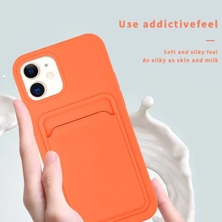 เคสโทรศัพท์มือถือ ซิลิโคน กันกระแทก พร้อมช่องใส่บัตร สีพื้น สําหรับ iPhone 13 pro 12 pro max xs max 11 pro max xr x xs 7 8 plus